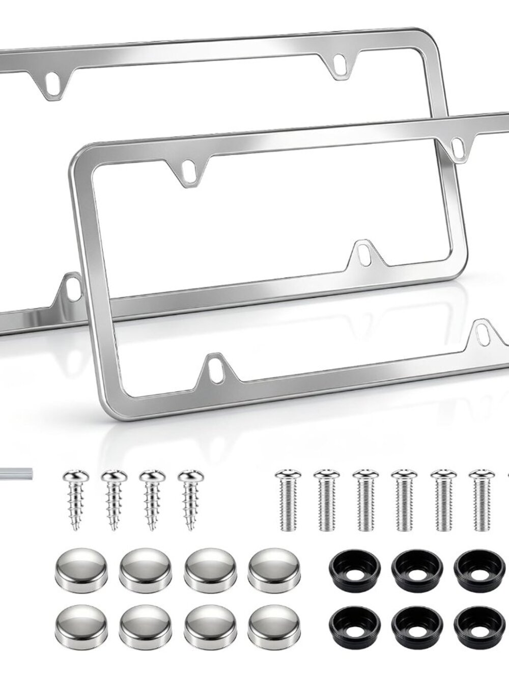 Chrome License Plate Frames, 4 Holes Stainless Steel License Plate Covers, 2PCS